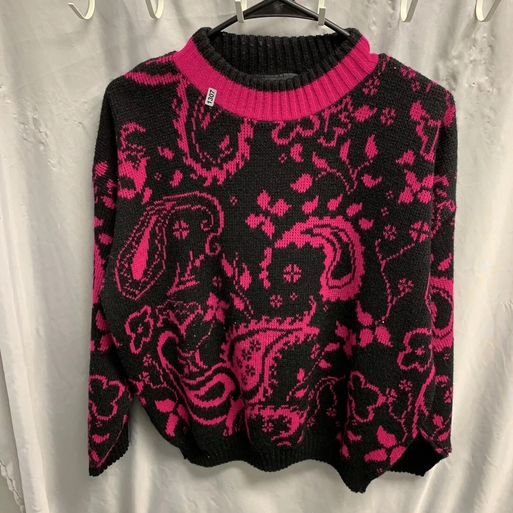 Teasers Sweater Adult Large Pink Black Long Sleeve Paisley Mock Womens
